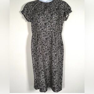 Banana Republic Silk  Black and White Textured Midi Dress Size 10P
